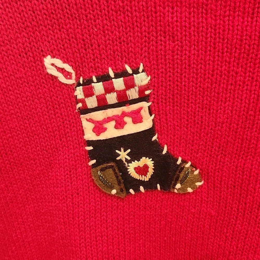 Tiara International Xmas theme applique cotton cardigan sz L